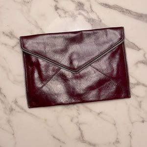 Rebecca Minkoff Burgandy Leo Envelope Clutch in Dark Cabernet Womens